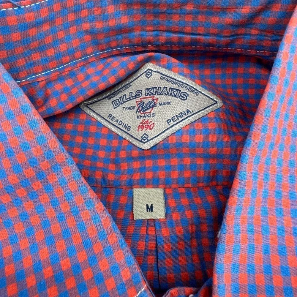 Bills Khakis Shirt Men XL Blue Orange Plaid Long Sleeve Button Down Front Pocket